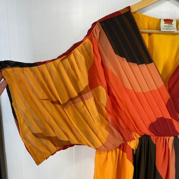 Farm Rio Short Sleeve Wrap Front Maxi Dress Orange Brown Womens Large Petite - Picture 8 of 16